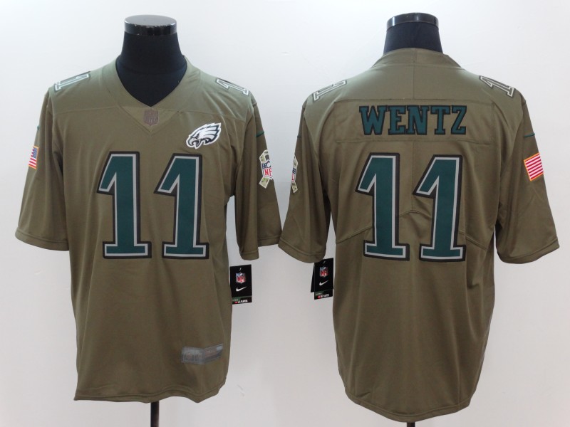 Men Philadelphia Eagles #11 Wentz Nike Olive Salute To Service Limited NFL Jerseys